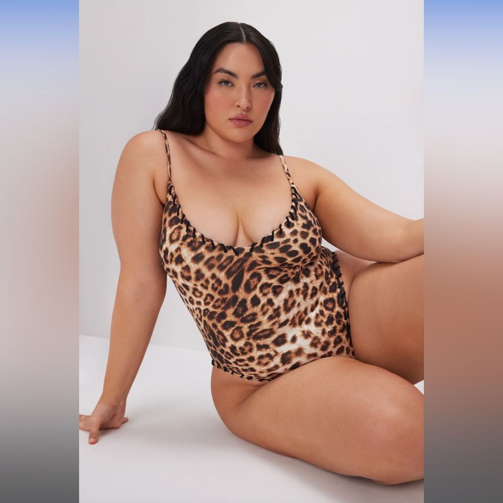 Nwt Good American rose Leopard Cheetah One Piece animal printed swimsuit
